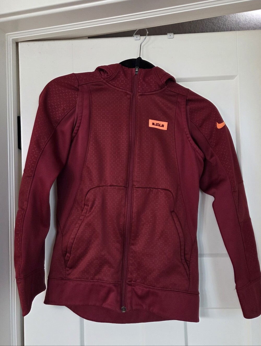 Nike Youth Burgundy Full-Zip Performance Hoodie Jacket with Orange Accents
